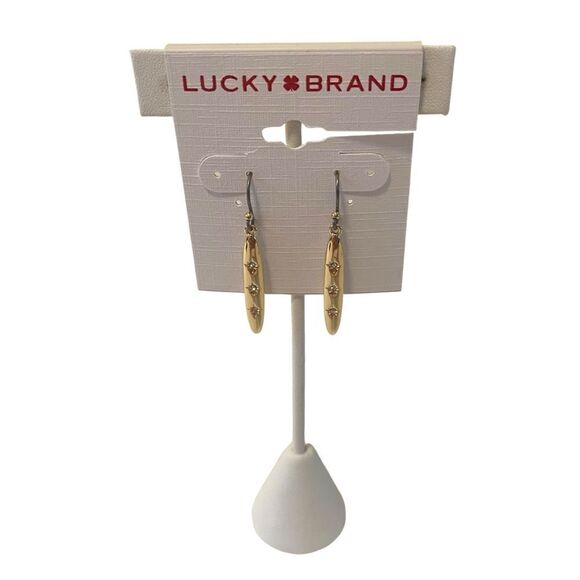 Bright Gold Tone Linear Drop Earrings w/ 3 Pave Crystals. - Picture 1 of 5